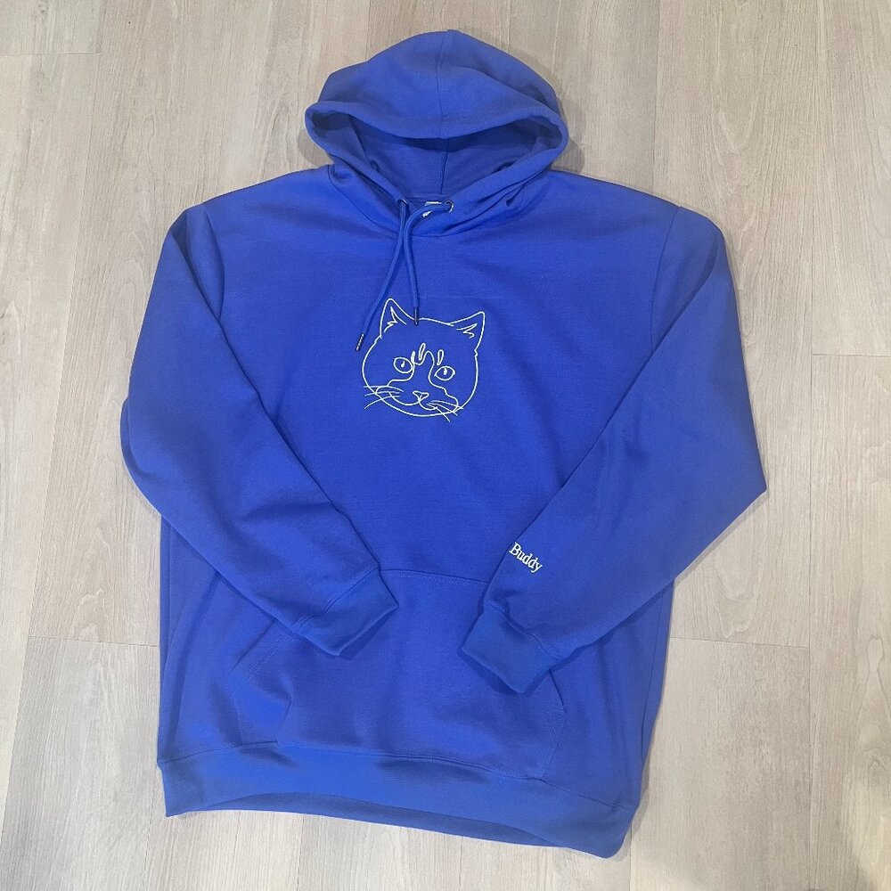 Vango Hoodie Cat Graphic Unisex Sz XL Purple Casual Embroidered Animal Cozy